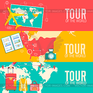 Tour of world concept. Tourism with fast travel on - vector clipart / vector image