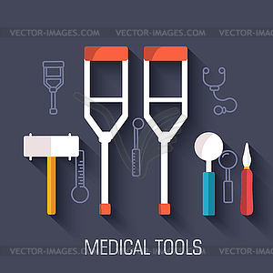 Плоским медицинское оборудование набор иконок костыли концепция - векторное изображение EPS