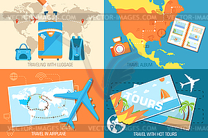 Tour of world banners concept. Tourism with fast - color vector clipart