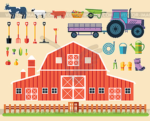 Flat farm in village set sprites and tile sets. - vector clip art