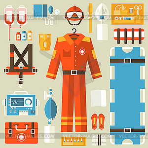 Medical rescue uniform and set first aid help - vector clipart