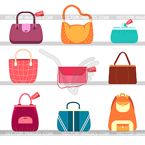 Elegance fashion handbags and bags in flat - vector image