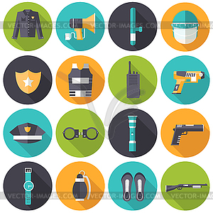 Police uniform and set protection icons on - vector image