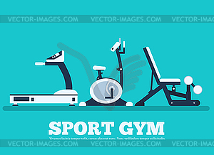 Fitness sport gym exercise equipment workout flat - vector image