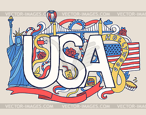 USA art abstract hand lettering and doodles element - vector clipart