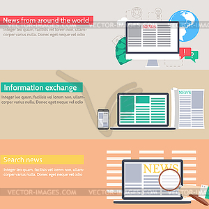 Global news information equipment for journalist - vector clipart