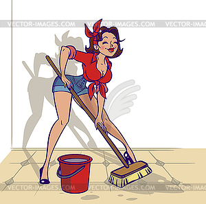 Funny cartoon colorfull girl in pin-up style bac - vector clipart / vector image