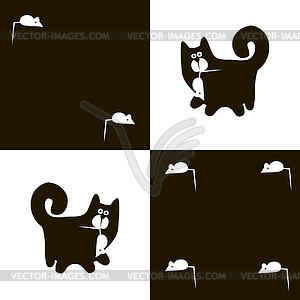 Black cat and white mouse 2x - vector image