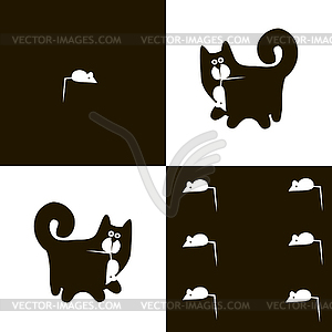 Черная кошка и белый 1x мыши - векторное изображение клипарта