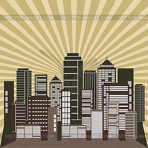 Downtown background with rays sun - vector image