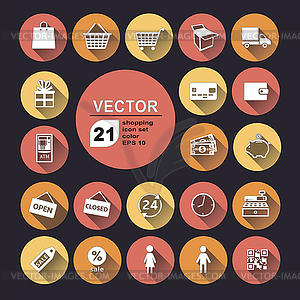 Покупки набор иконок цвет - цветной векторный клипарт