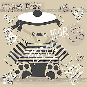 0415 7 cute teddy bear with paw - vector clip art