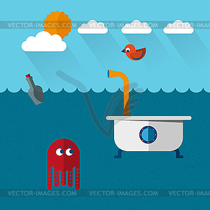 Travelling bathtub submarine - vector clip art