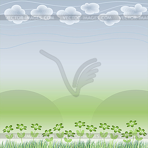 Spring background with flowers and grass - vector clip art
