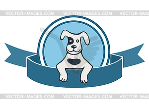 Dog with ribbon banner - vector clip art