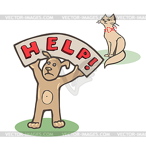 Dog and cat asking for help - vector image