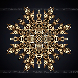 Round lace pattern in gold on dark background with - vector image