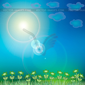 Summer background with flowers and grass - vector EPS clipart