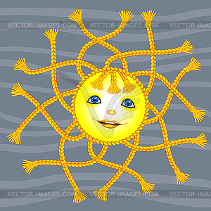 Funny cartoon sun with pigtale (dreadlocks) - vector clip art