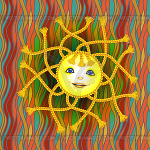 Funny cartoon sun with pigtale (dreadlocks) - royalty-free vector clipart