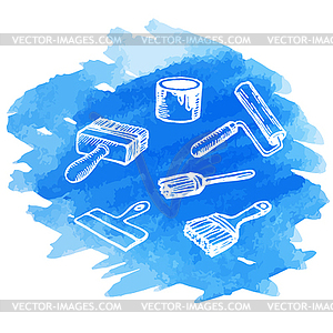 Construction tools on watercolor background - vector EPS clipart