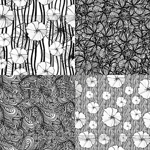 Black and white seamless floral texture - vector image