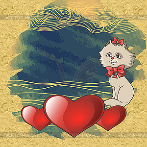 Valentines cat with heart - vector clip art