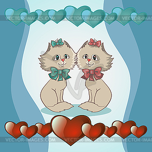 Valentines cats with heart - vector clipart