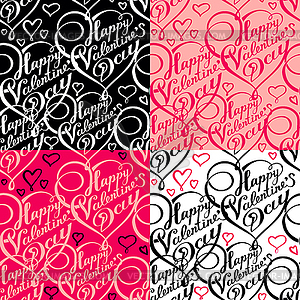 Seamless pattern with lettering and hearts. Happy - vector image