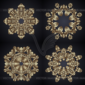 Set of round lace element in gold on dark background - vector clipart