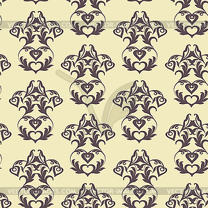 Seamless damask pattern with hearts. eps - vector image
