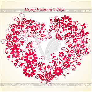Valentines day card with floral heart - vector clipart
