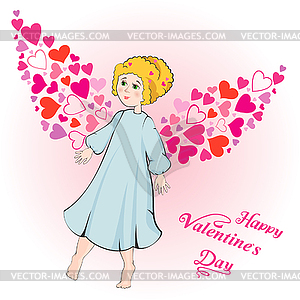 Valentine\'s Day greeting card with cupid - vector image