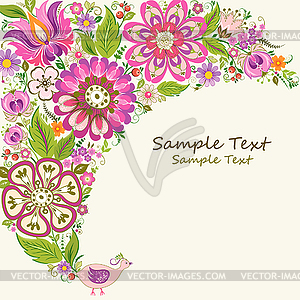 Floral background with bird and flowers - vector clipart