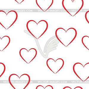 Seamless pattern of red hearts on a white background. - vector clip art