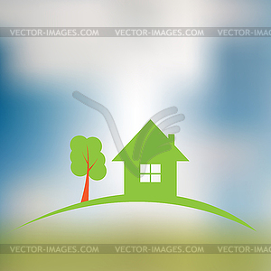 Real estate construction logo on blurred background. - vector image