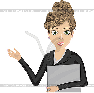 Woman working with folder - vector image