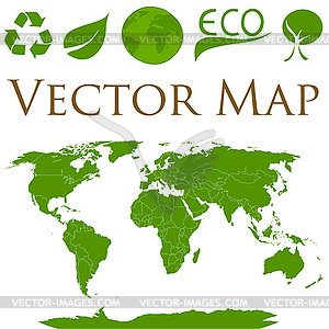 World map with icons of ecology - vector image