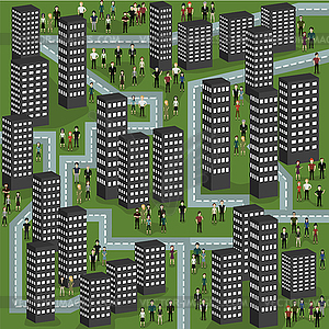 Town with people - vector clipart