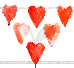 Red watercolor hearts set - vector clipart