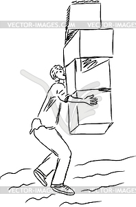 Sketch: man carrying boxes - vector clipart