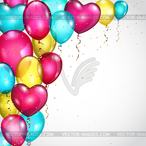 Background with colored balloons and serpentines - vector clip art