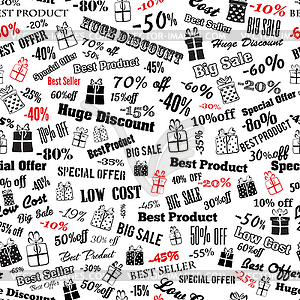 Seamless pattern on discounts and special offers - vector clipart