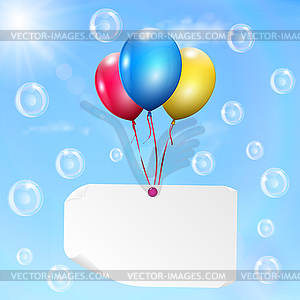 Multicolored balloons with paper card - vector clipart