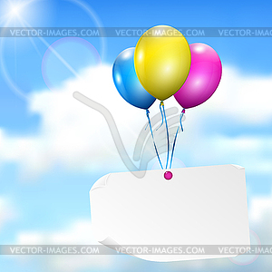 Multicolored balloons with paper card - vector clipart