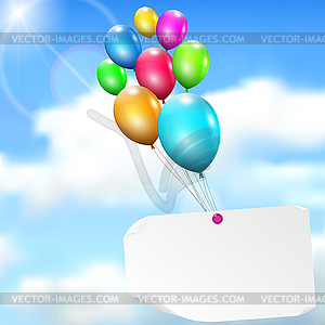 Multicolored balloons with paper card - vector image