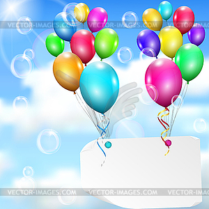 Разноцветные воздушные шары с бумажной карточкой - векторный клипарт Royalty-Free