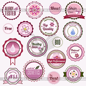 Set of cosmetic badges, labels and stickers - vector clipart