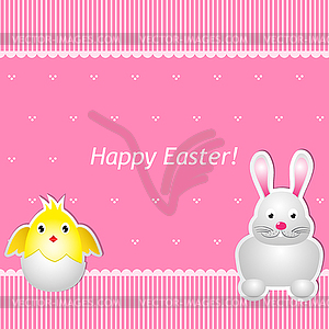 Easter card with chick and hare - vector clip art