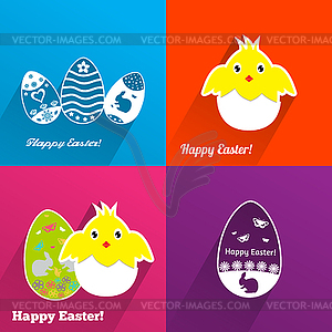 Easter backgrounds with eggs and chickens - vector image